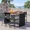 7 Pieces Acacia Wood Patio Rattan Bar Set with Comfortable Footrest and Backrest